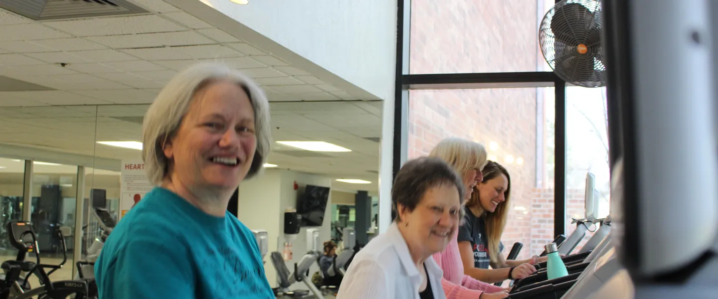  Eileen Eastridge (left) and her Livestrong class at the Littleton YMCA.