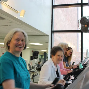  Eileen Eastridge (left) and her Livestrong class at the Littleton YMCA.